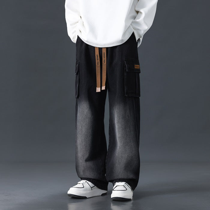 Loose Straight Wide-Leg Draping Jeans for Men