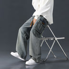 Loose Straight Wide-Leg Draping Jeans for Men