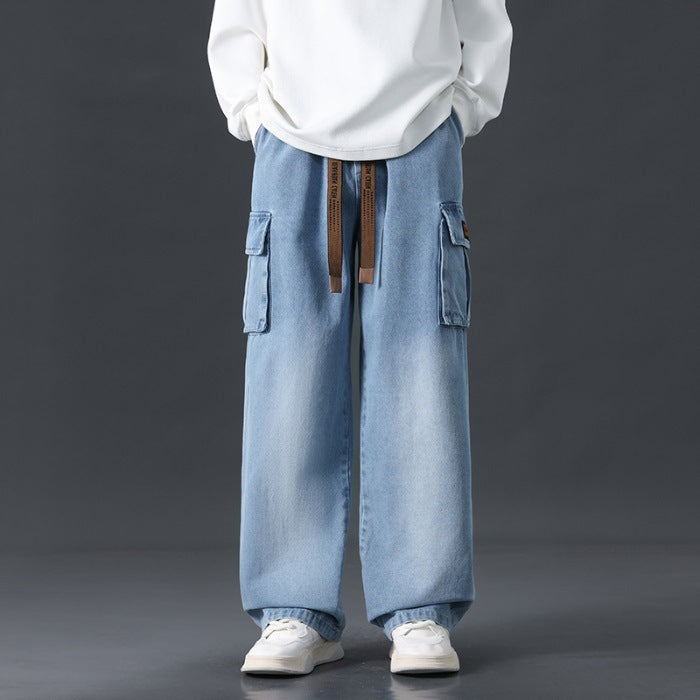 Loose Straight Wide-Leg Draping Jeans for Men