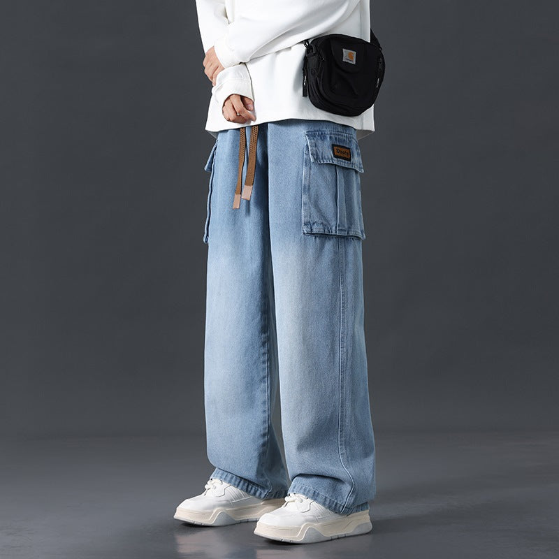 Loose Straight Wide-Leg Draping Jeans for Men