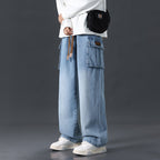 Loose Straight Wide-Leg Draping Jeans for Men