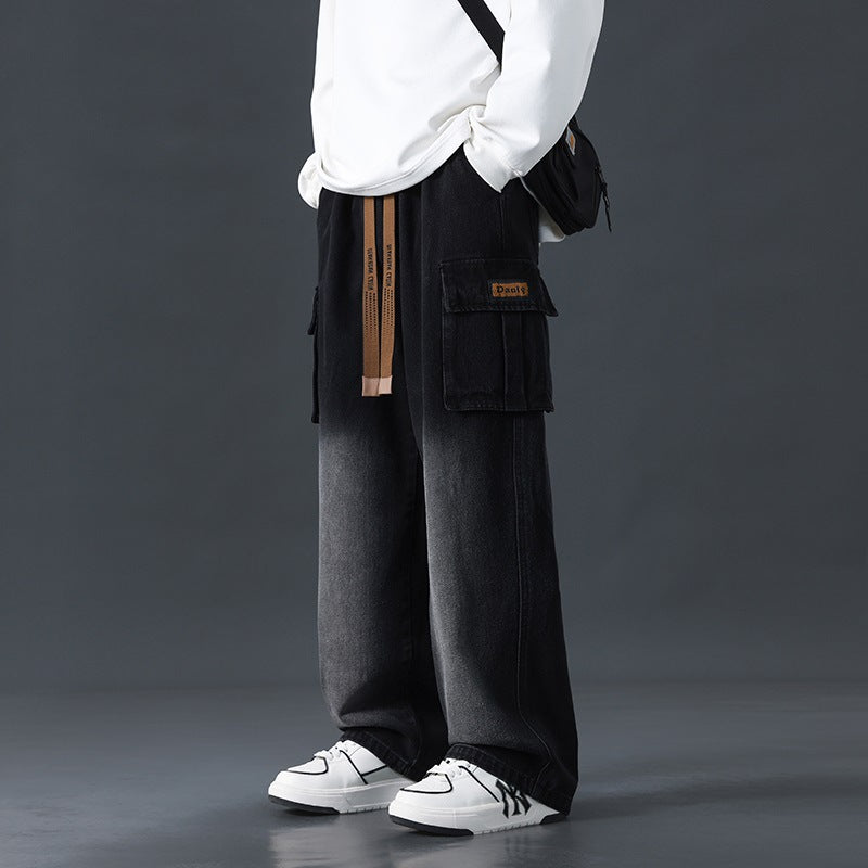 Loose Straight Wide-Leg Draping Jeans for Men