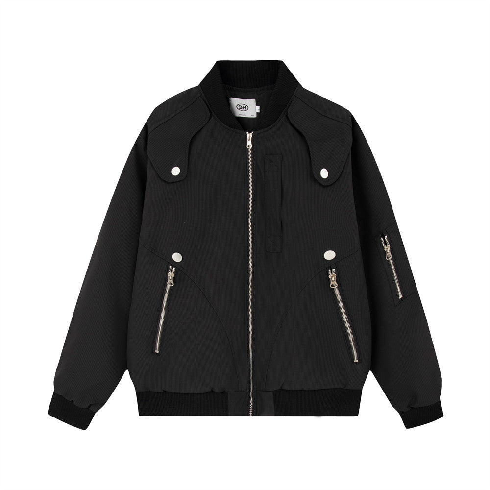 Stand Collar Flying Jacket for Men – Casual Solid Color Outerwear