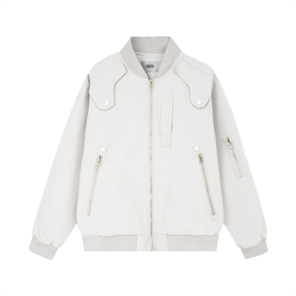 Stand Collar Flying Jacket for Men – Casual Solid Color Outerwear